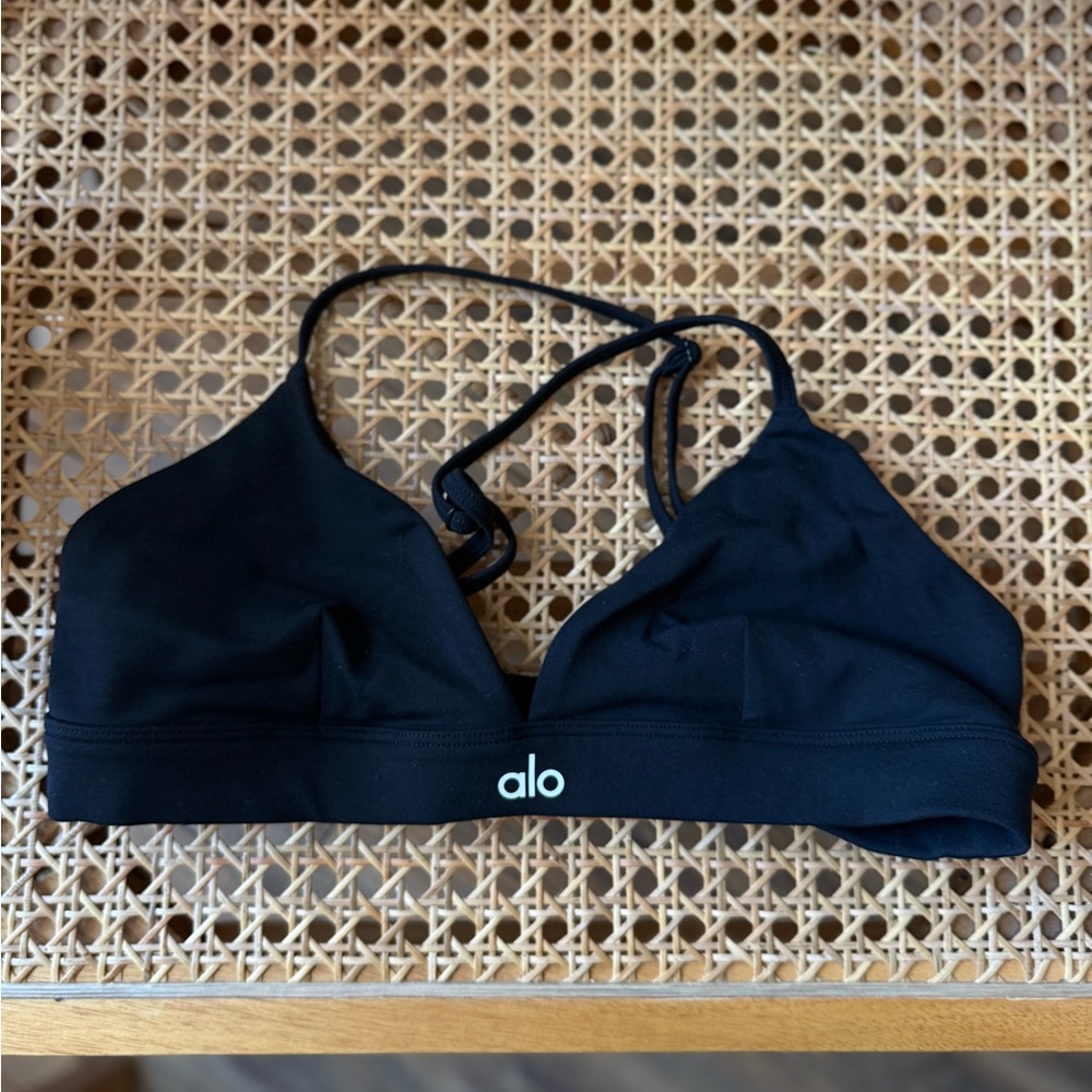 ALO Yoga Black Strappy V-Neck Sports Bra